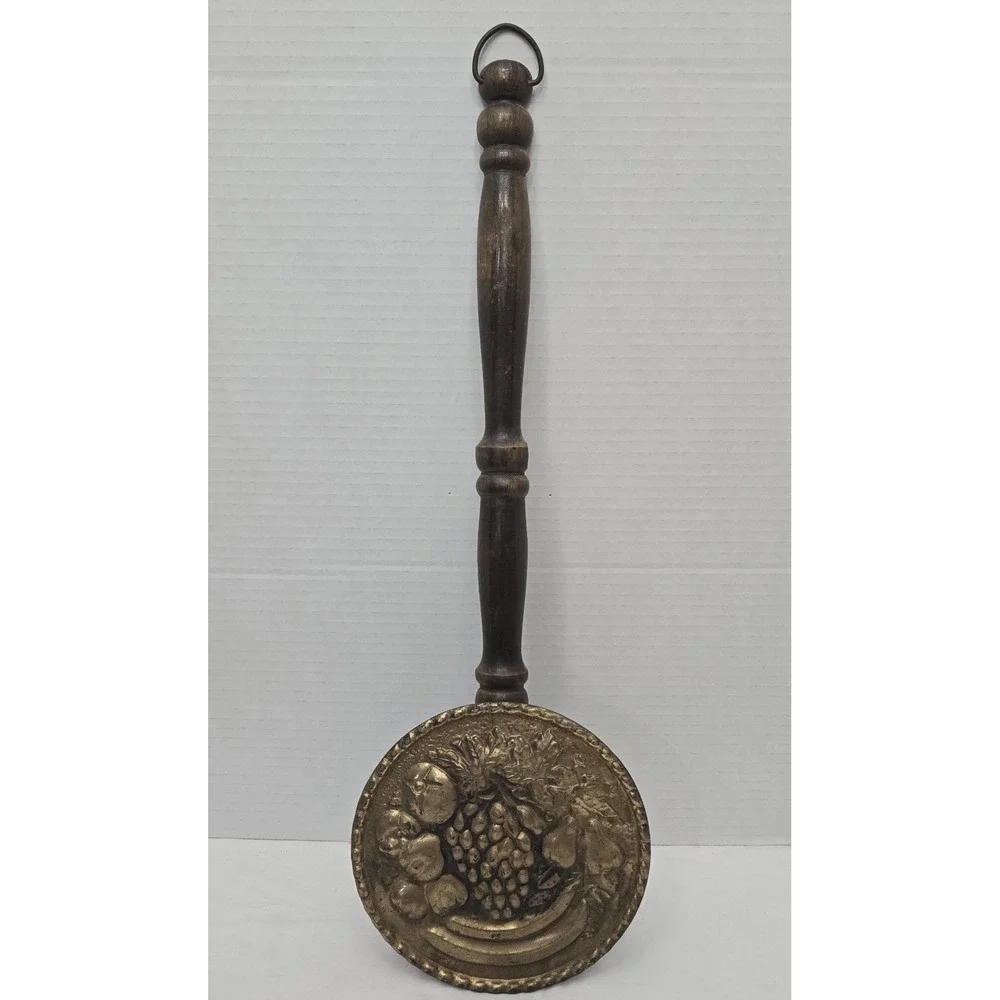 Brass And Wood Wall Hanger Faux Bed Warmer Made in England Vintage See Pictures